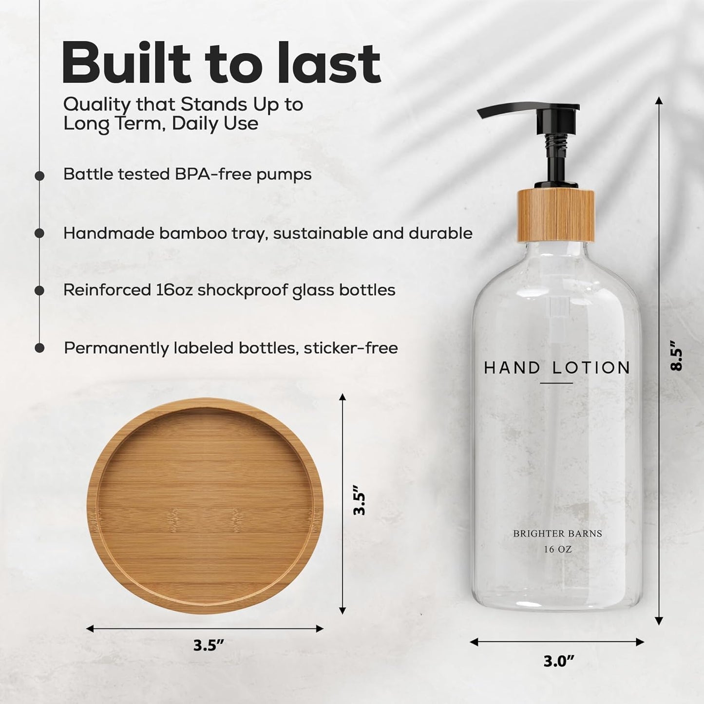 Glass Lotion Dispenser with Pump for Bathroom by Brighter Barns - Hand Lotion Dispenser Set with
