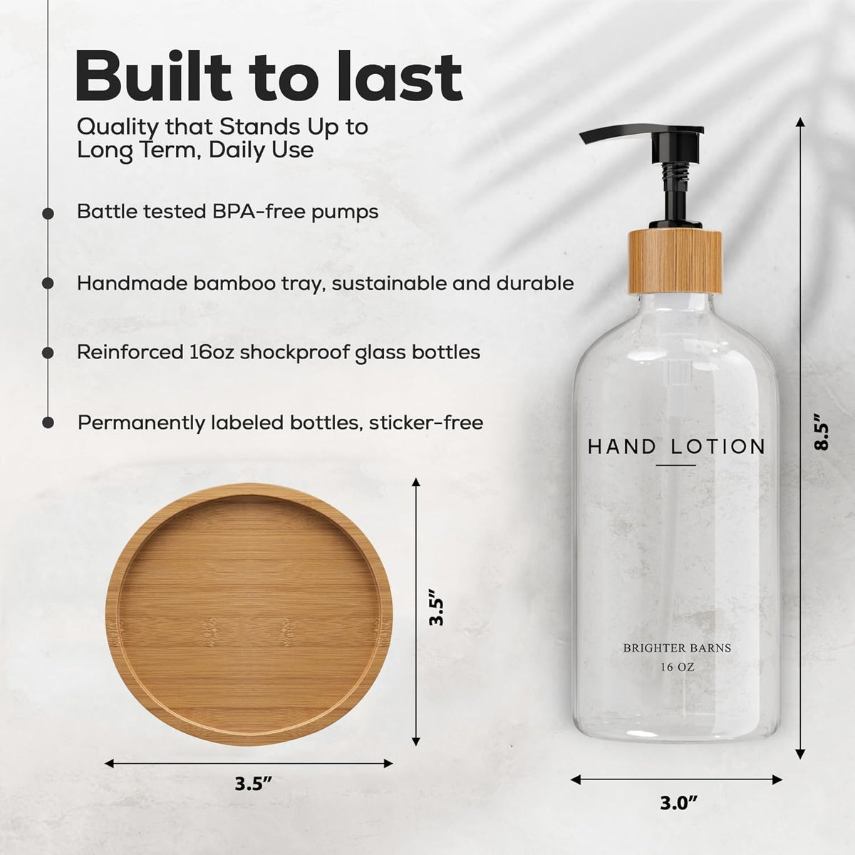 Glass Lotion Dispenser with Pump for Bathroom by Brighter Barns - Hand Lotion Dispenser Set with