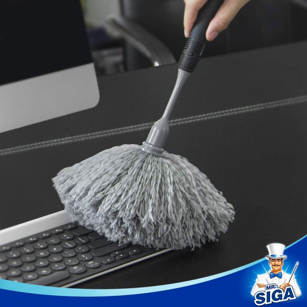 MR.SIGA Microfiber Delicate Duster, Comfortable Non Slip Handle, Detachable Washable Duster Head