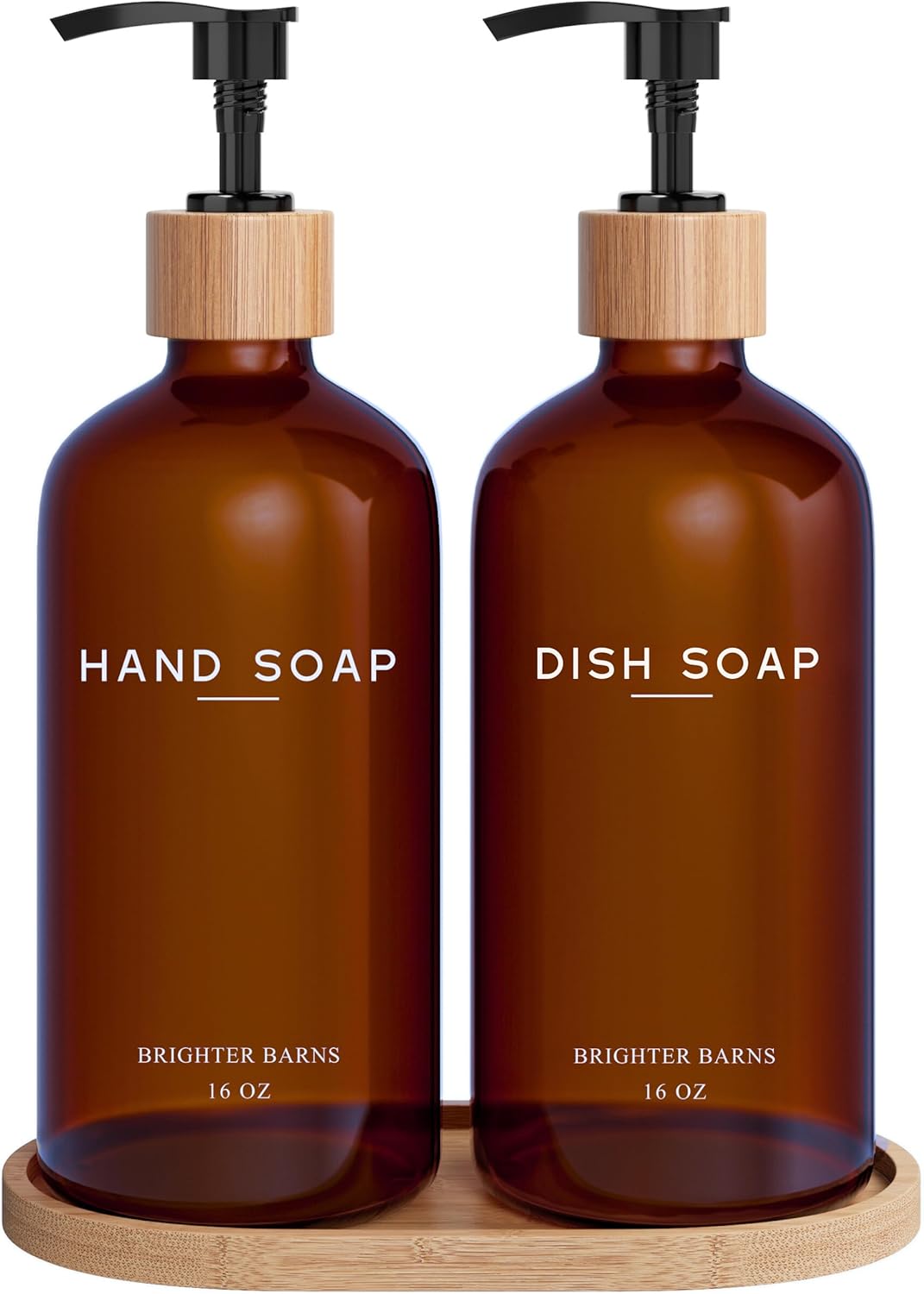 Amber Glass Hand and Dish Soap Dispenser Set by Brighter Barns - Kitchen Soap Dispenser Set with