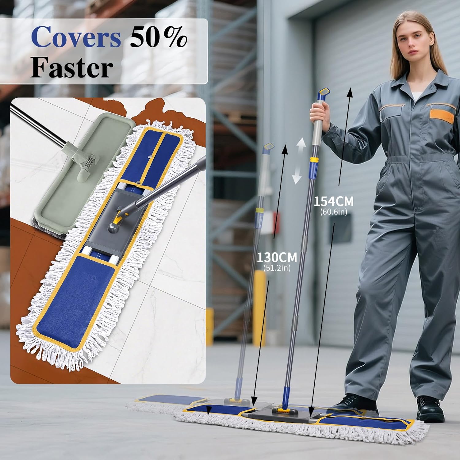 36" Commercial Mop for Floor Cleaning, Masthome Heavy Duty Industrial Mop with 3 Pads, Professional