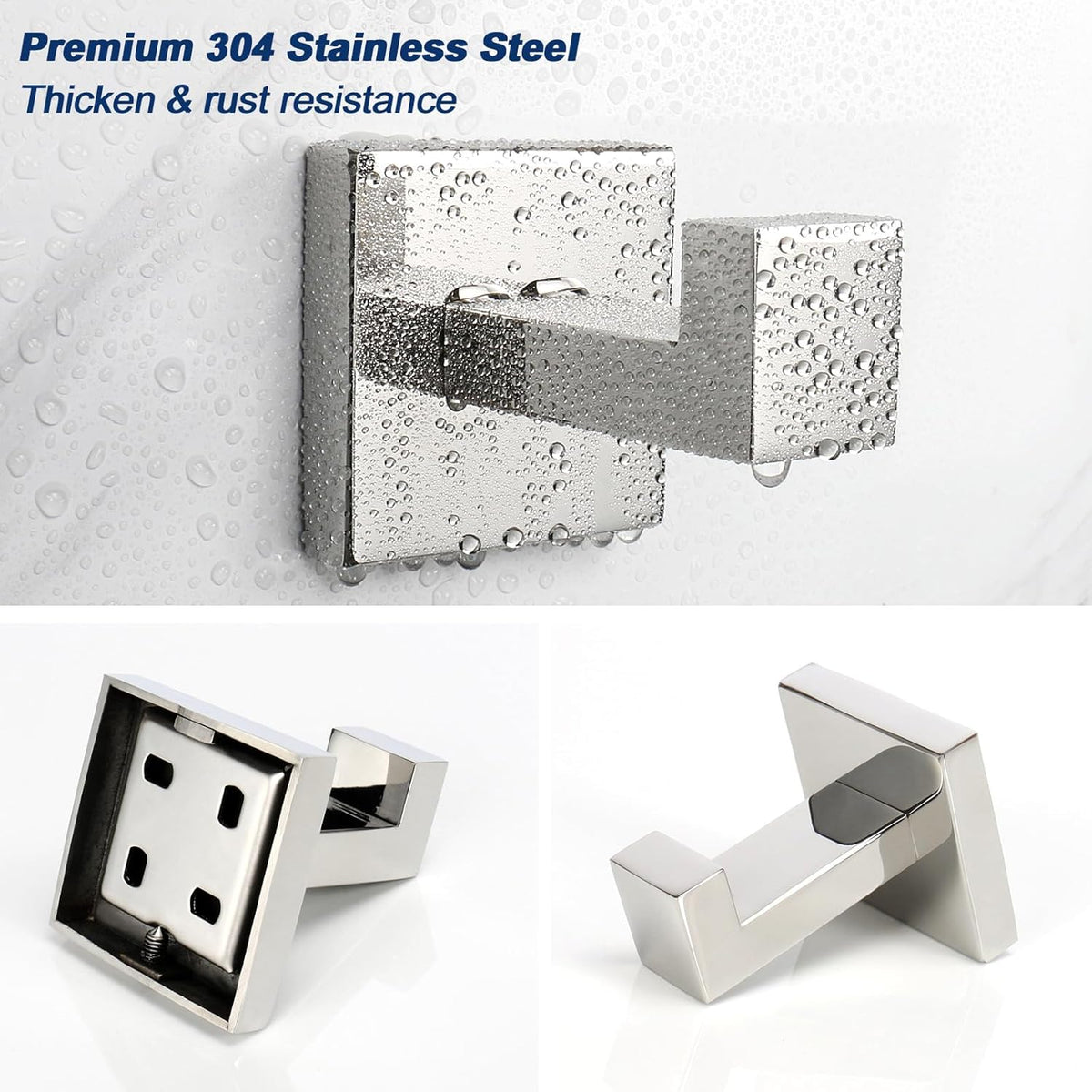 NearMoon Bath Towel Hooks -SUS304 Stainless Steel Square Clothes Robe Hooks Hanger, Heavy Duty Coat