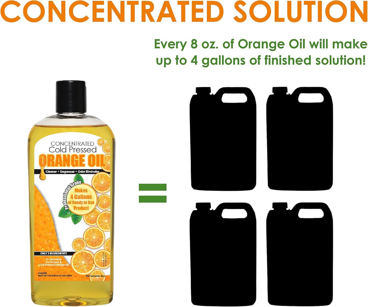 Cold Pressed Orange Oil Concentrate | 8-ounce Professional Grade All-Purpose Citrus Cleaner