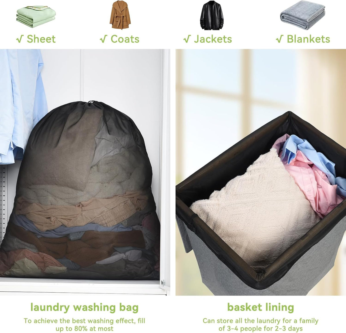 OTraki 2pcs Ex Large Mesh Laundry Bags 36x43 Inch Fine Mesh Washing Bag Drawstring Dirty Clothes