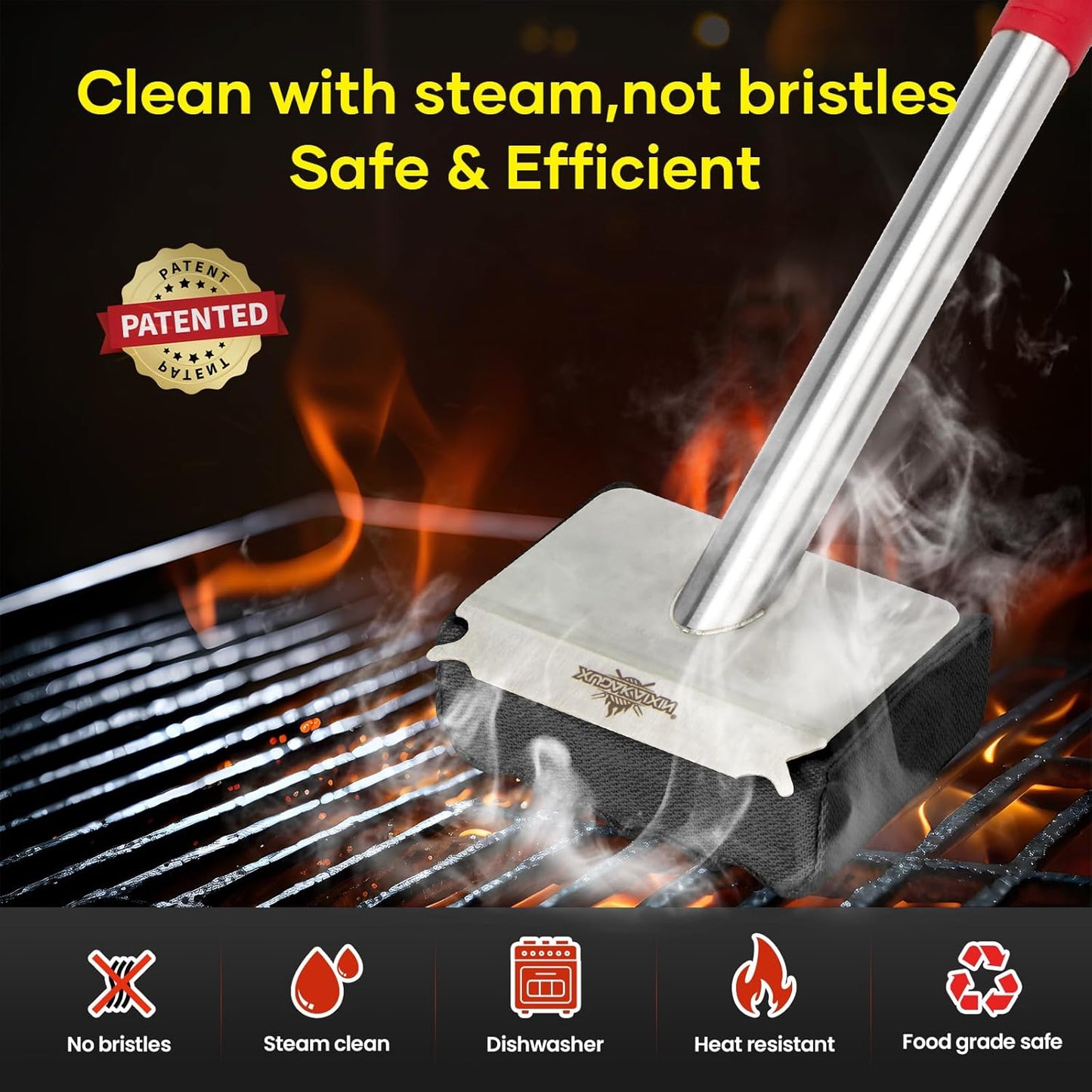 Grill Brush Bristle Free,Unique Wave pad for Cast Iron/Stainless-Steel Grates, (Only Replaceable