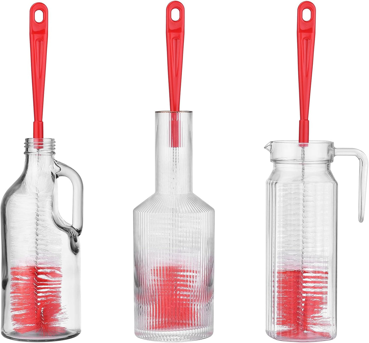 ALINK 3-Pack Long Red Bottle Cleaning Brush for Narrow Neck Beer, Wine, Kombucha, Hydroflask