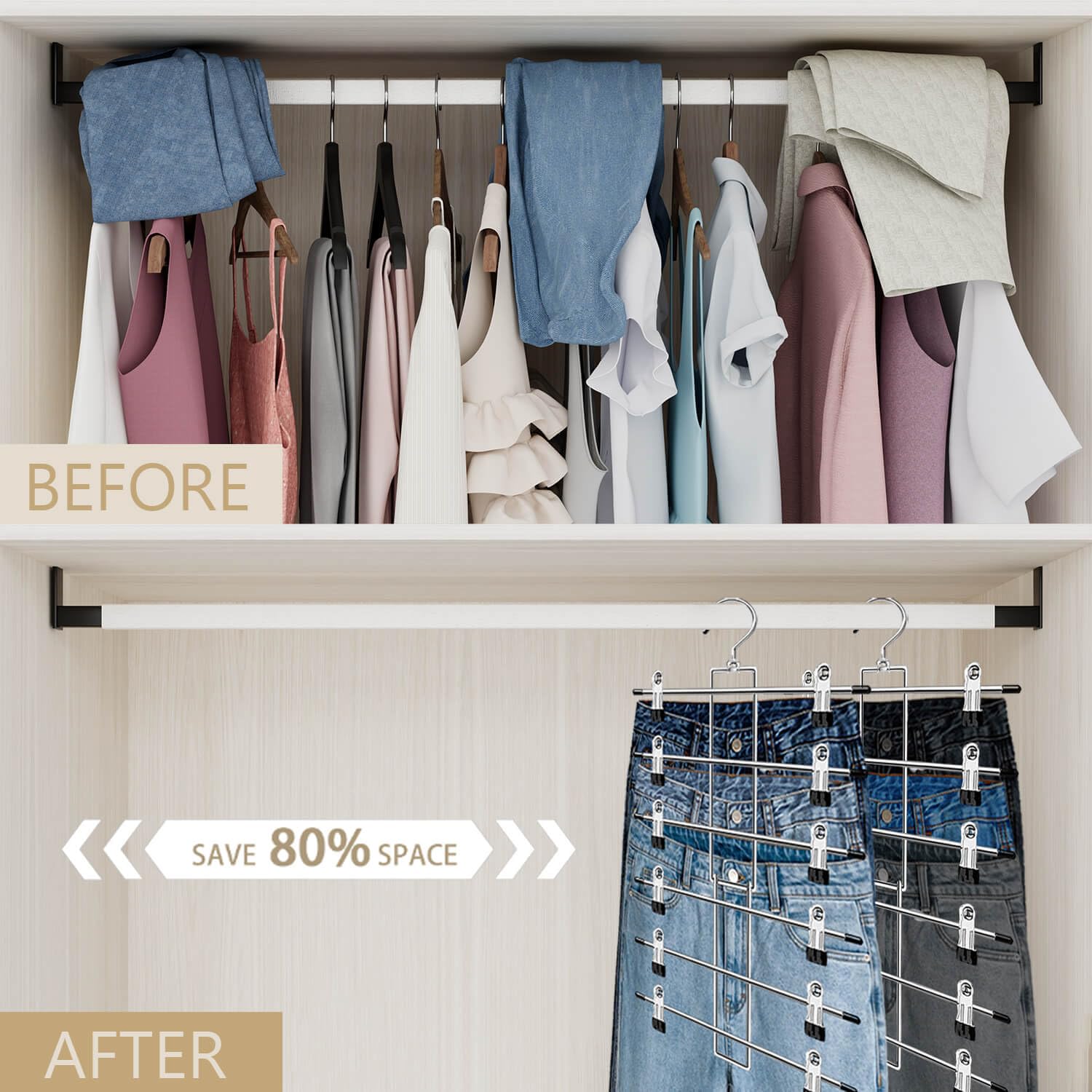 Pants Hangers with Clips,Space Saving Hanging Closet Organizer-6 Tiers Skirt Hangers with 360°