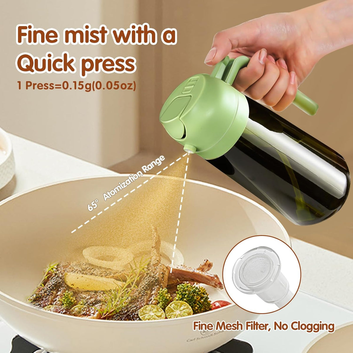 YARRAMATE 16oz/470ml Light Blocking Oil Sprayer for Cooking with Stickers, Food-Grade 2 in 1 Olive
