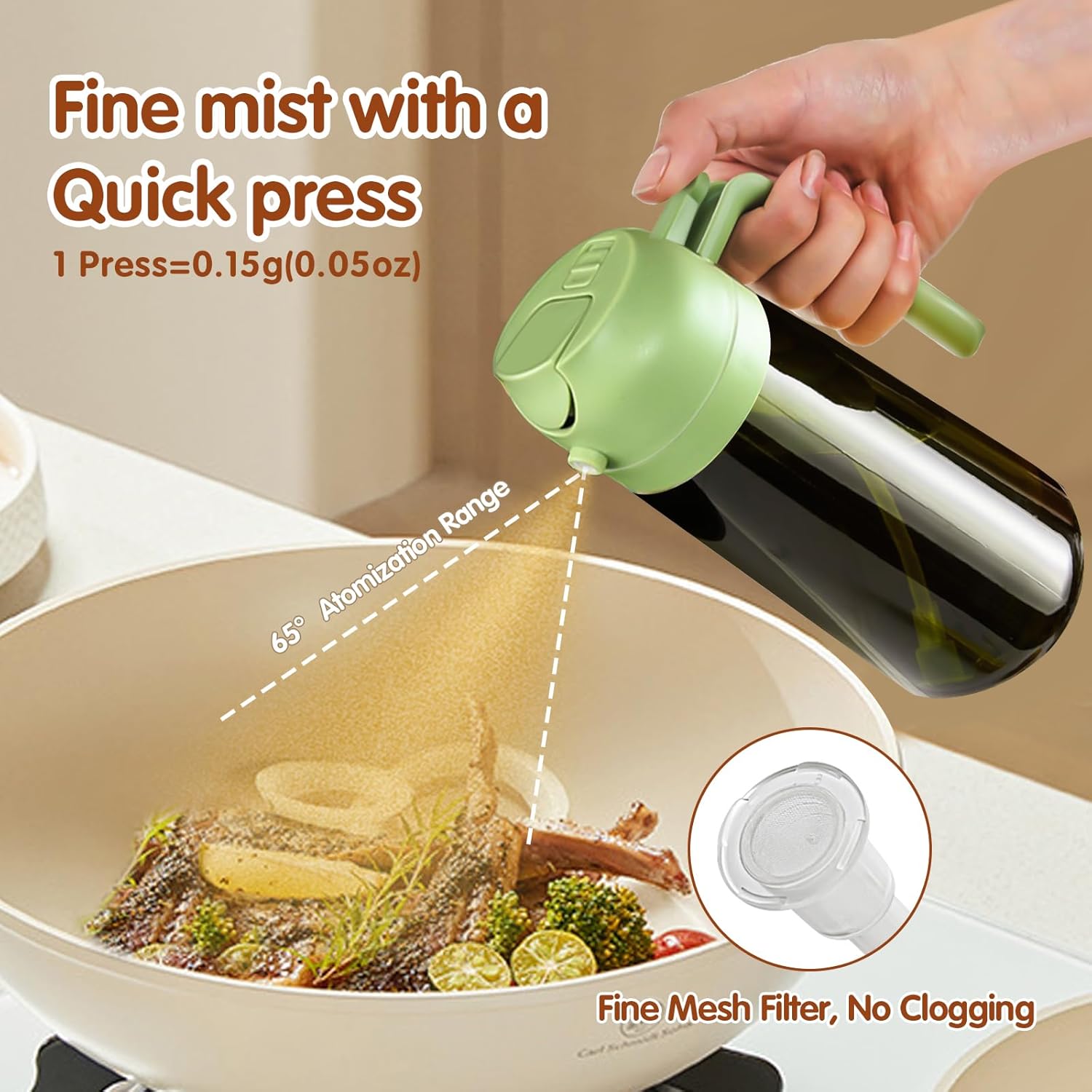 YARRAMATE 16oz/470ml Light Blocking Oil Sprayer for Cooking with Stickers, Food-Grade 2 in 1 Olive