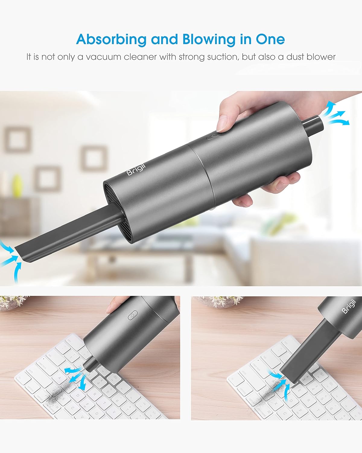 Brigii Mini Vacuum Cleaner,Small Handheld Vacuum Cordless USB Rechargeable,Dust Buster and Blower 2