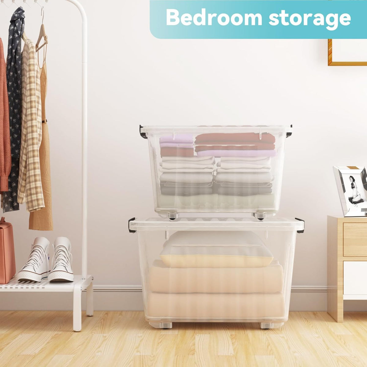 Nazhura 72 Quart Plastic Storage Bin, Stackable and Nestable Storage Boxes with Clear Lids and
