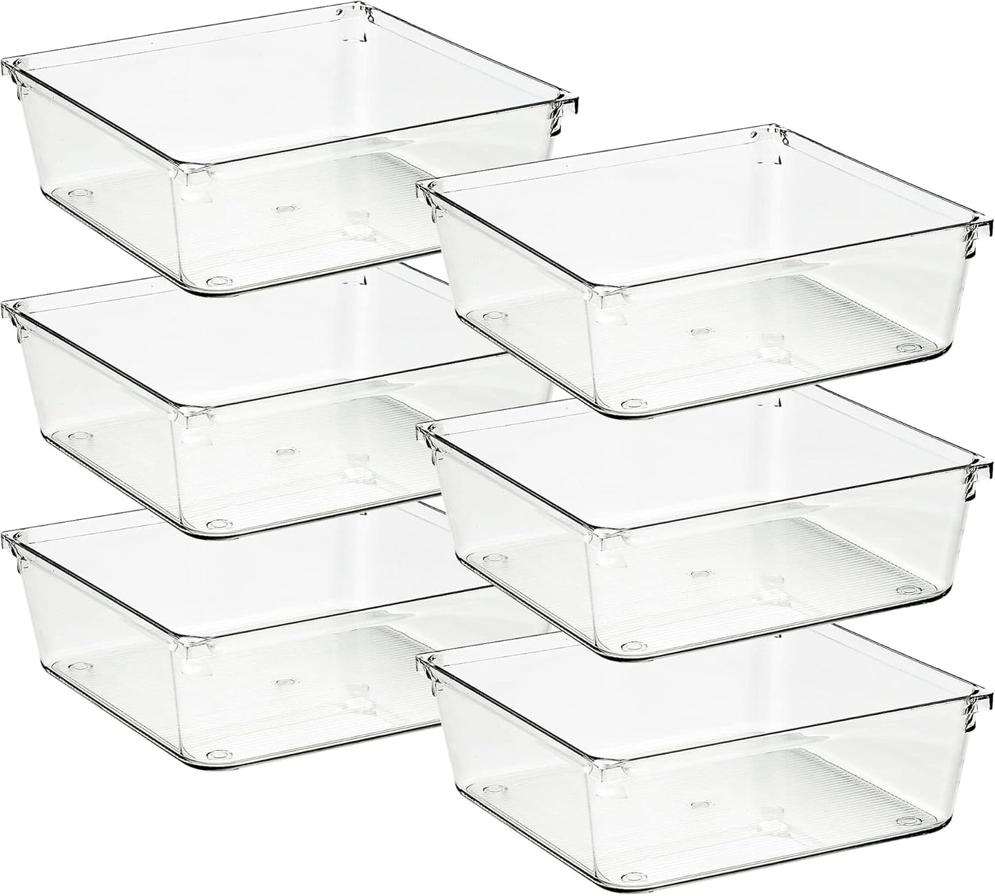 Ravinte 6 Pack Drawer Organizer - 6" X 6" Plastic Storage Bins, Acrylic Organizers with Non-Slip