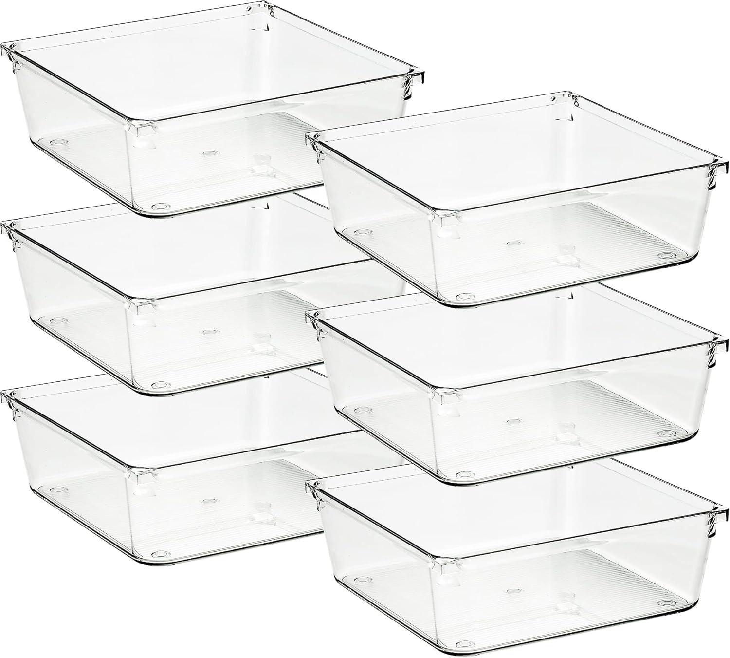 Ravinte 6 Pack Drawer Organizer - 6" X 6" Plastic Storage Bins, Acrylic Organizers with Non-Slip