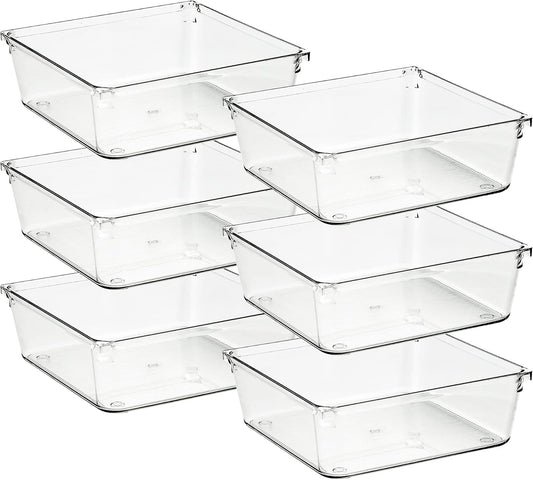 Ravinte 6 Pack Drawer Organizer - 6" X 6" Plastic Storage Bins, Acrylic Organizers with Non-Slip