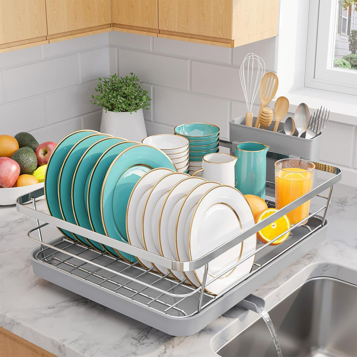 Stainless Steel Dish Drying Rack for Kitchen Counter, Sink Organization and Storage Essentials with