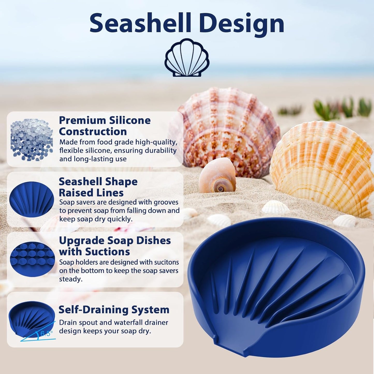 Self Draining Soap Dish, Silicone Suction Cup Soap Holder Tray Savers Container Sponge Holder for