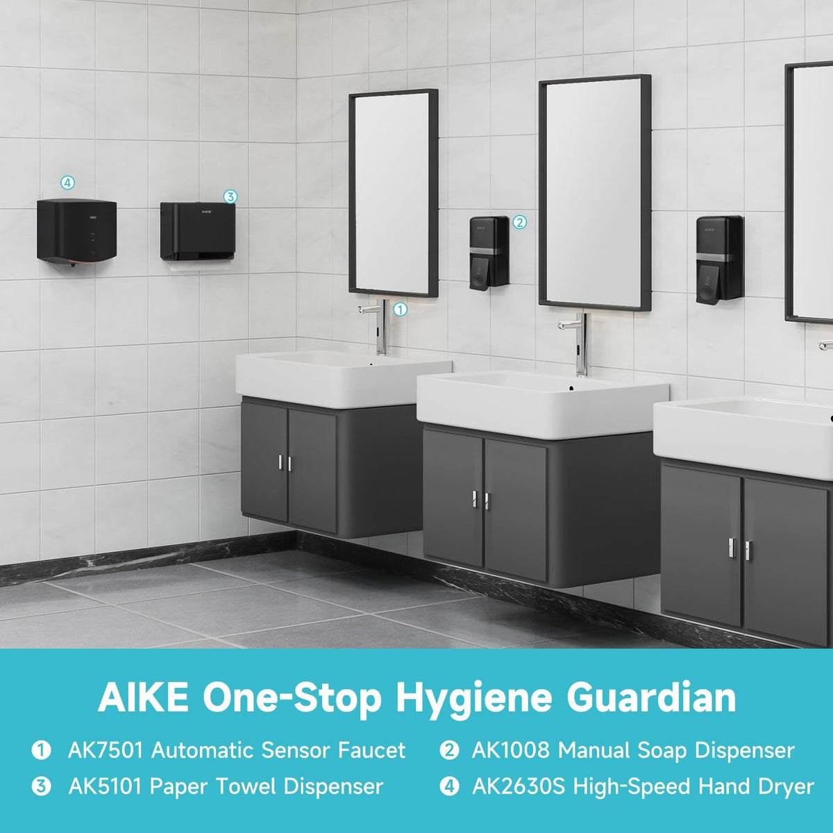 AIKE Wall Mount Liquid Soap Dispenser, 27oz Large Capacity with Extended Pump for Commercial