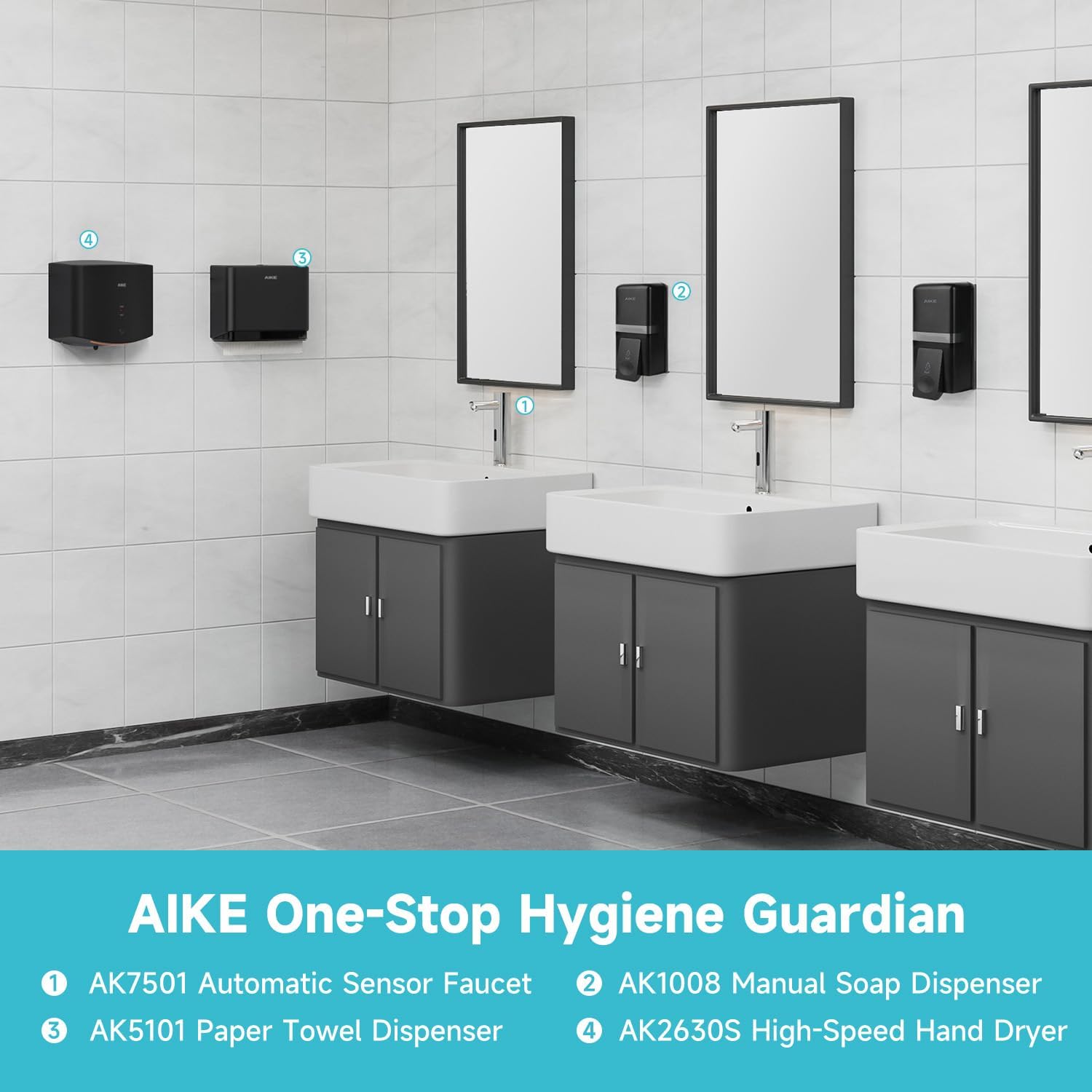 AIKE Wall Mount Liquid Soap Dispenser, 27oz Large Capacity with Extended Pump for Commercial