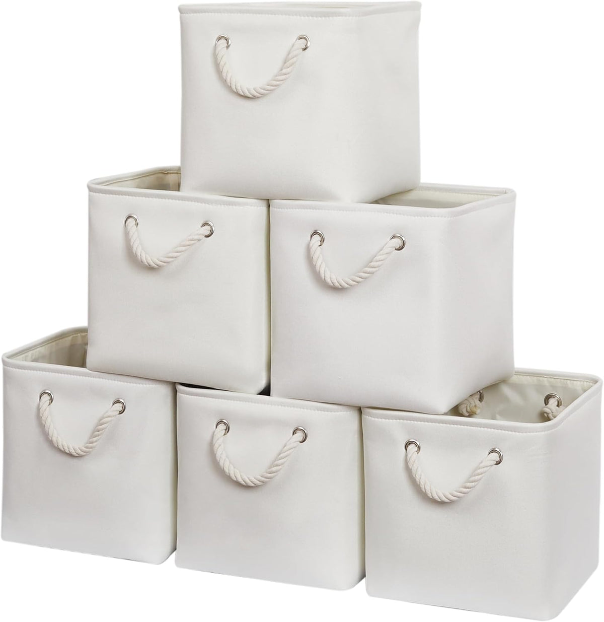 11 x 11 Inch Storage Cubes, 6 Pack Large Collapsible Fabric Storage Bin with Ropes, Foldable