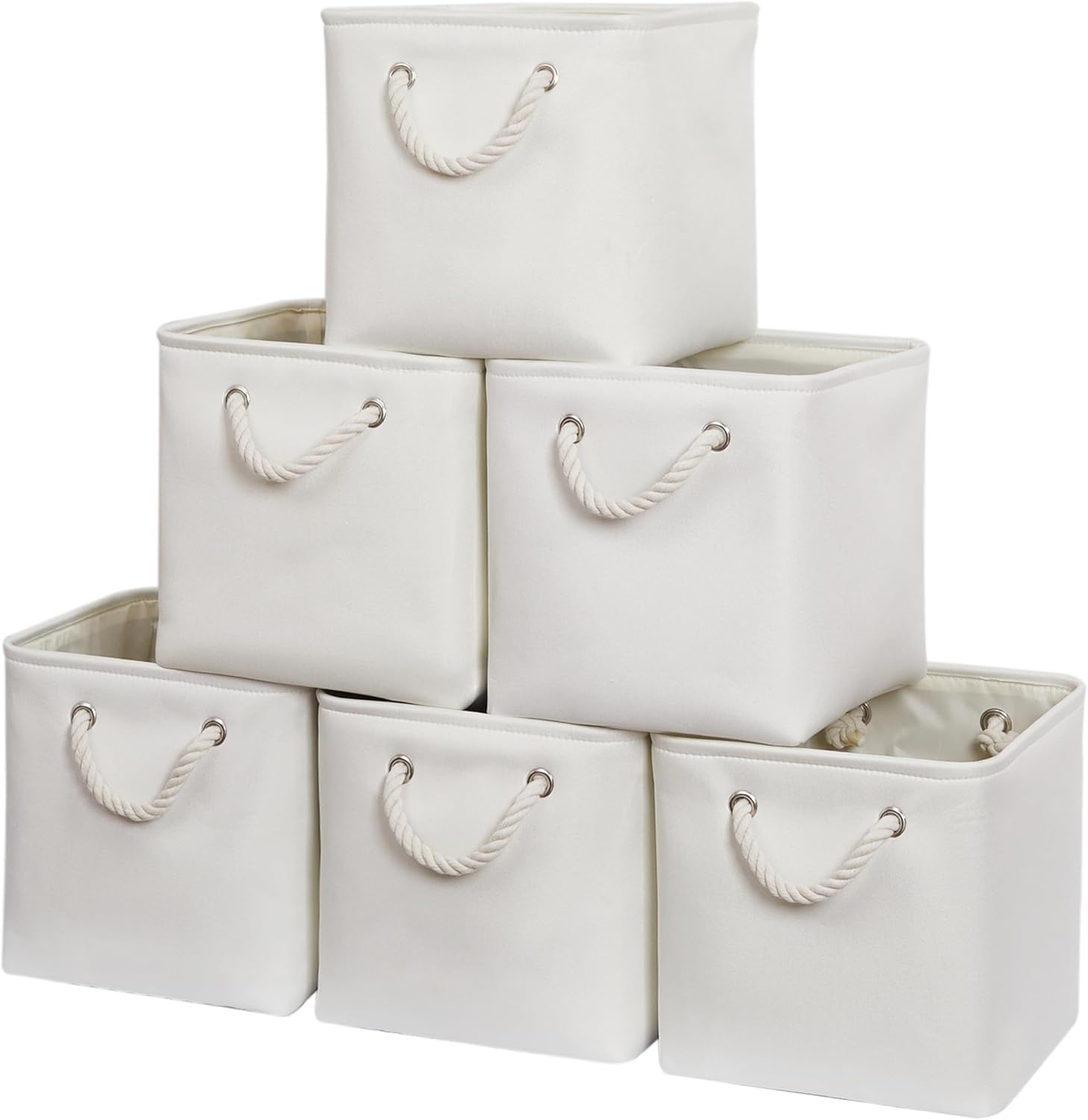 11 x 11 Inch Storage Cubes, 6 Pack Large Collapsible Fabric Storage Bin with Ropes, Foldable