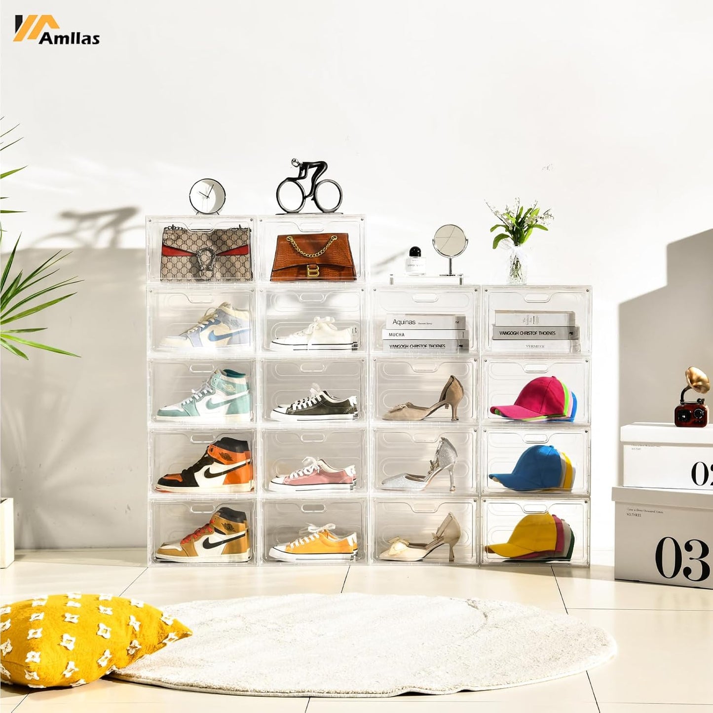 8 Pack Shoe Boxes Clear Plastic Stackable, Large Shoe Storage Organizer with Lids,Drop Side Shoe