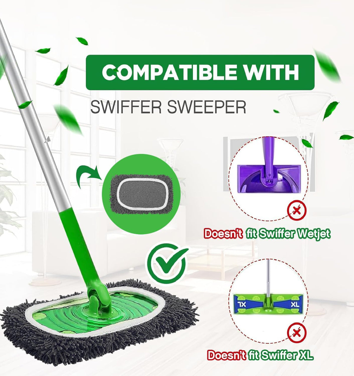 Reusable Microfiber Mop Pads Washable Wet Pads Compatible with Swiffer Sweeper Refills Pads for Wet