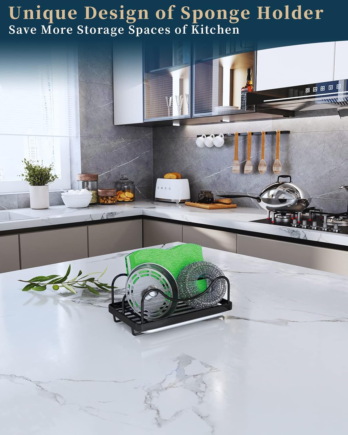 Consumest Sponge Holder for Kitchen Sink - Movable Sink Caddy for Countertop Organizer, 304