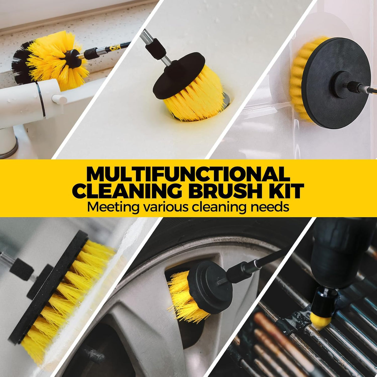 Holikme 11 Piece Drill Brush Attachment Set Scouring Pads Power Scrubber Brush Scrub Pads for