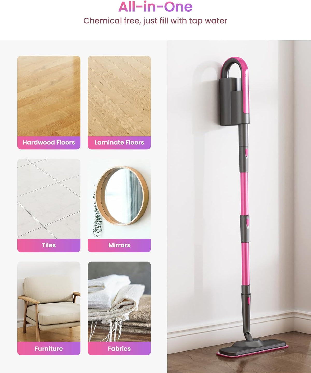 Schenley 19-in-1 Steam Mop Dual-Rod Design with Detachable Handheld Steamer for Walls, Grouts, Hard