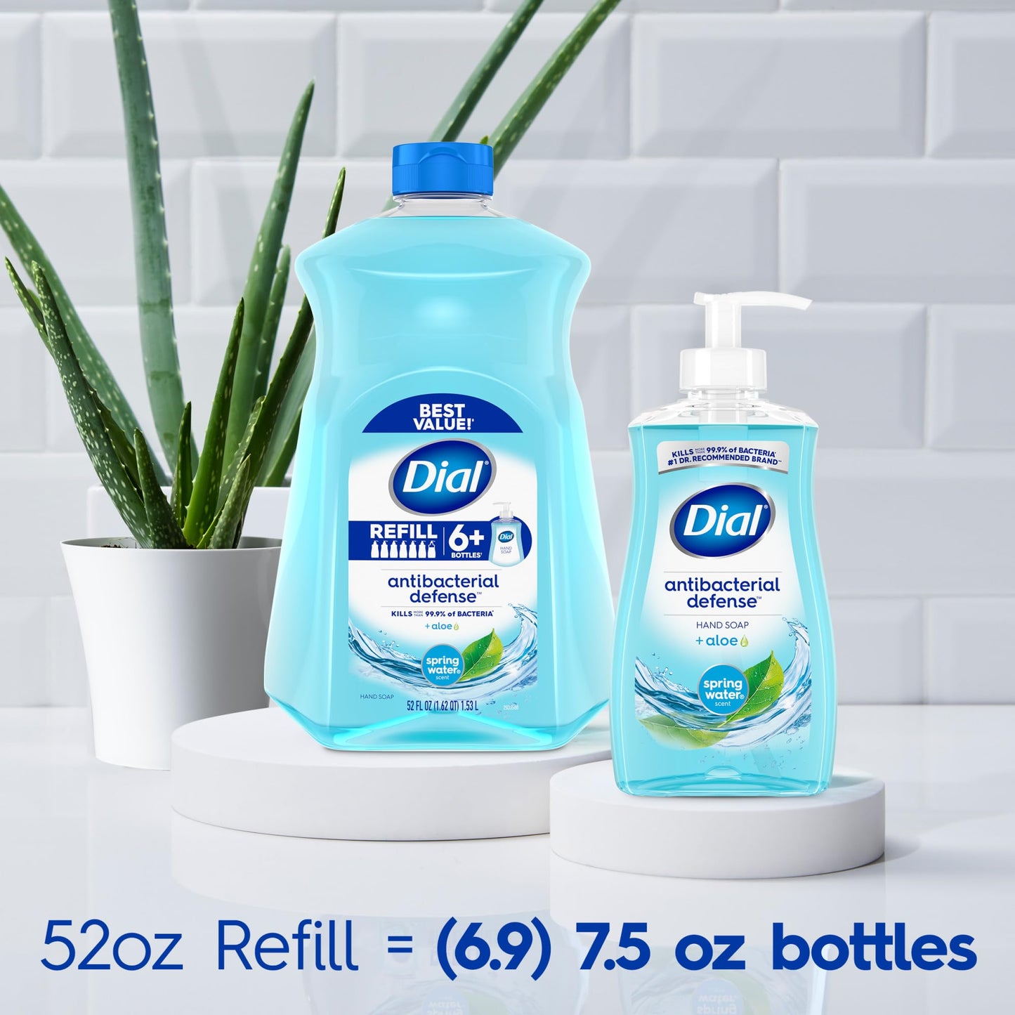 Dial Antibacterial Defense Liquid Hand Soap + Aloe, Spring Water Scent, 52 Fl Oz Hand Soap Refill