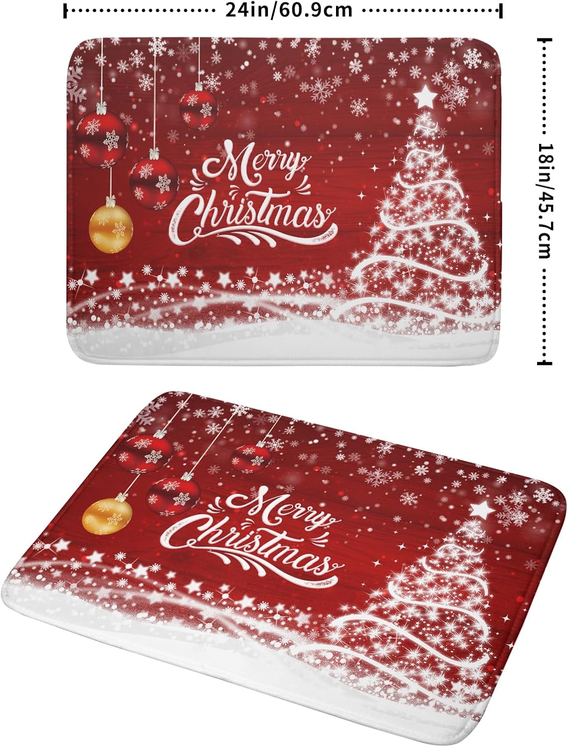Merry Christmas Dish Drying Mat for Kitchen Counter Winter Snowflake Pine Fast Absorbent Red Drying