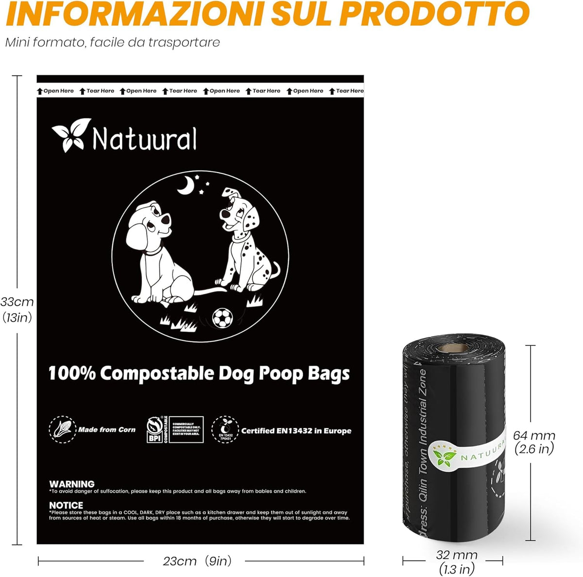 Certified Compostable Dog Poop Bags-270 Bags 18Rolls, Poop Bags for Dogs Made of Cornstarch - ASTM