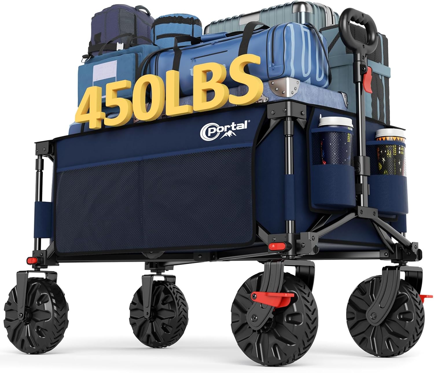 PORTAL Collapsible Wagon with Brakes, Heavy Duty Utility Cart with All-Terrain Wheels, Portable
