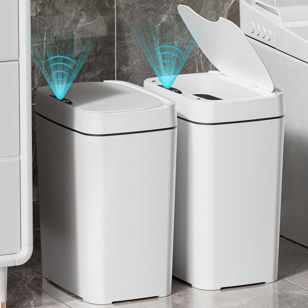 2 Pack 2.7 Gal Bathroom Trash Can with Lid, Automatic Trash Can Small Smart Garbage Can Touchless