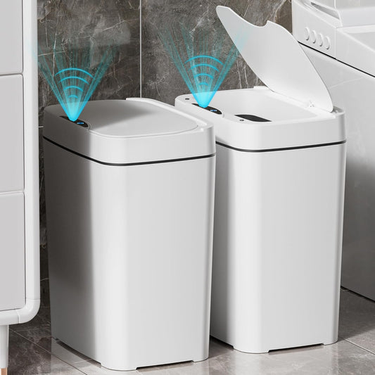 2 Pack 2.7 Gal Bathroom Trash Can with Lid, Automatic Trash Can Small Smart Garbage Can Touchless