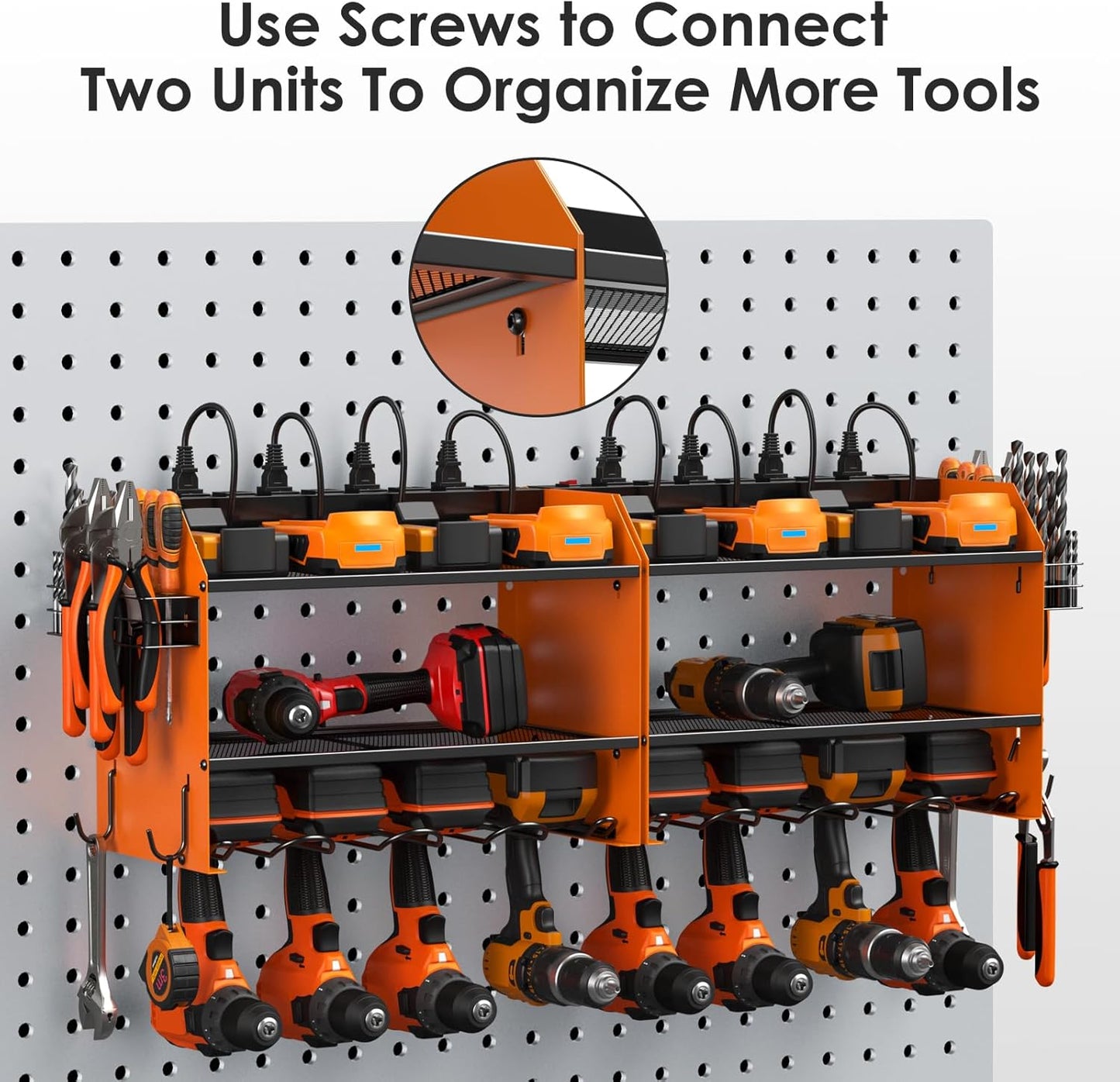 CCCEI Modular Power Tool Organizer Wall Mount with Charging Station. Garage 4 Drill Storage Shelf