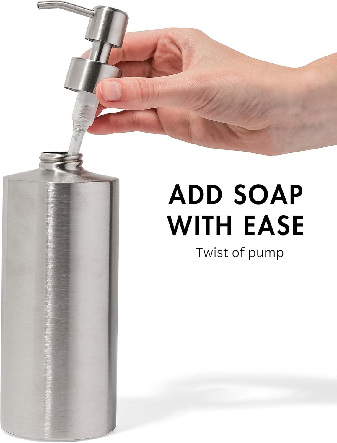 Silver Soap Dispenser Stainless Steel for Bathroom and Kitchen Sink, 15oz Refillable Round