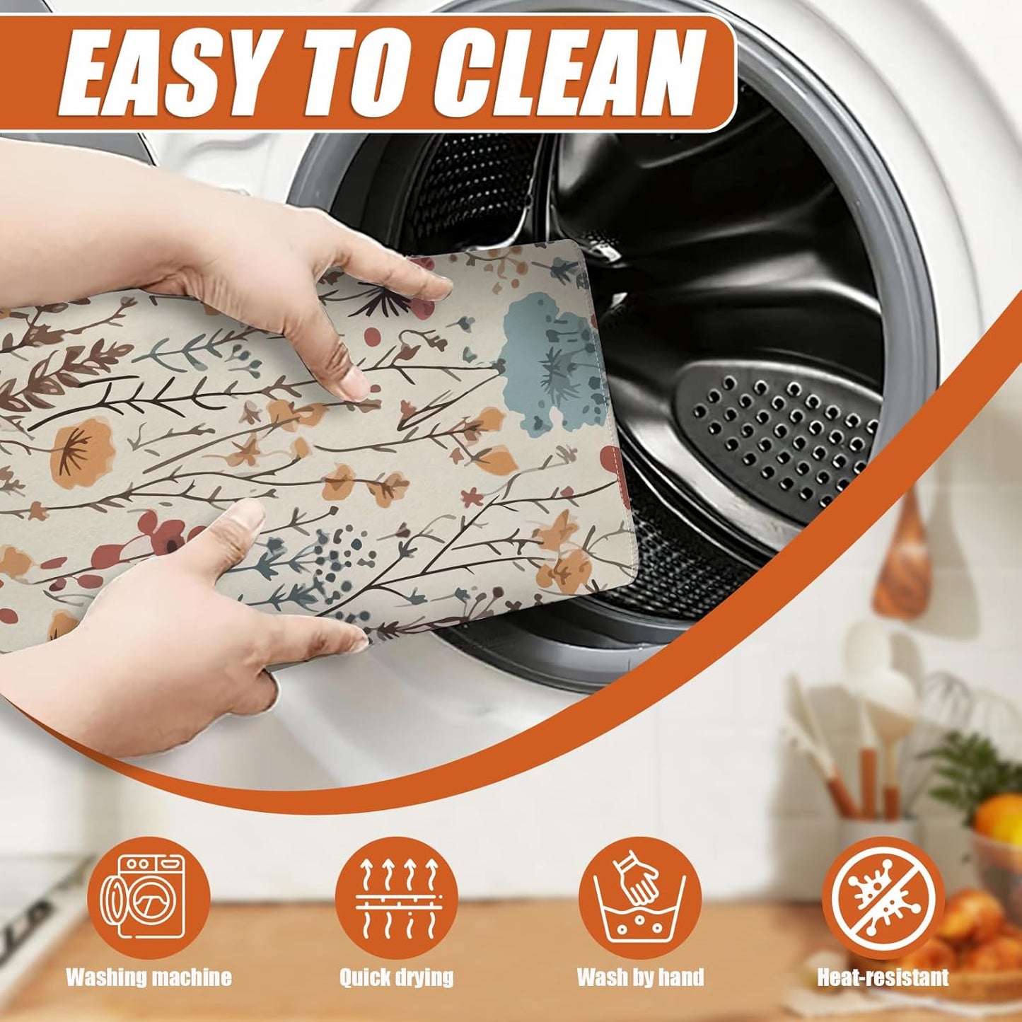 Vintage Floral Dish Drying Mat for Kitchen Counter Microfiber Absorbent Dish Kitchen Drying Mat