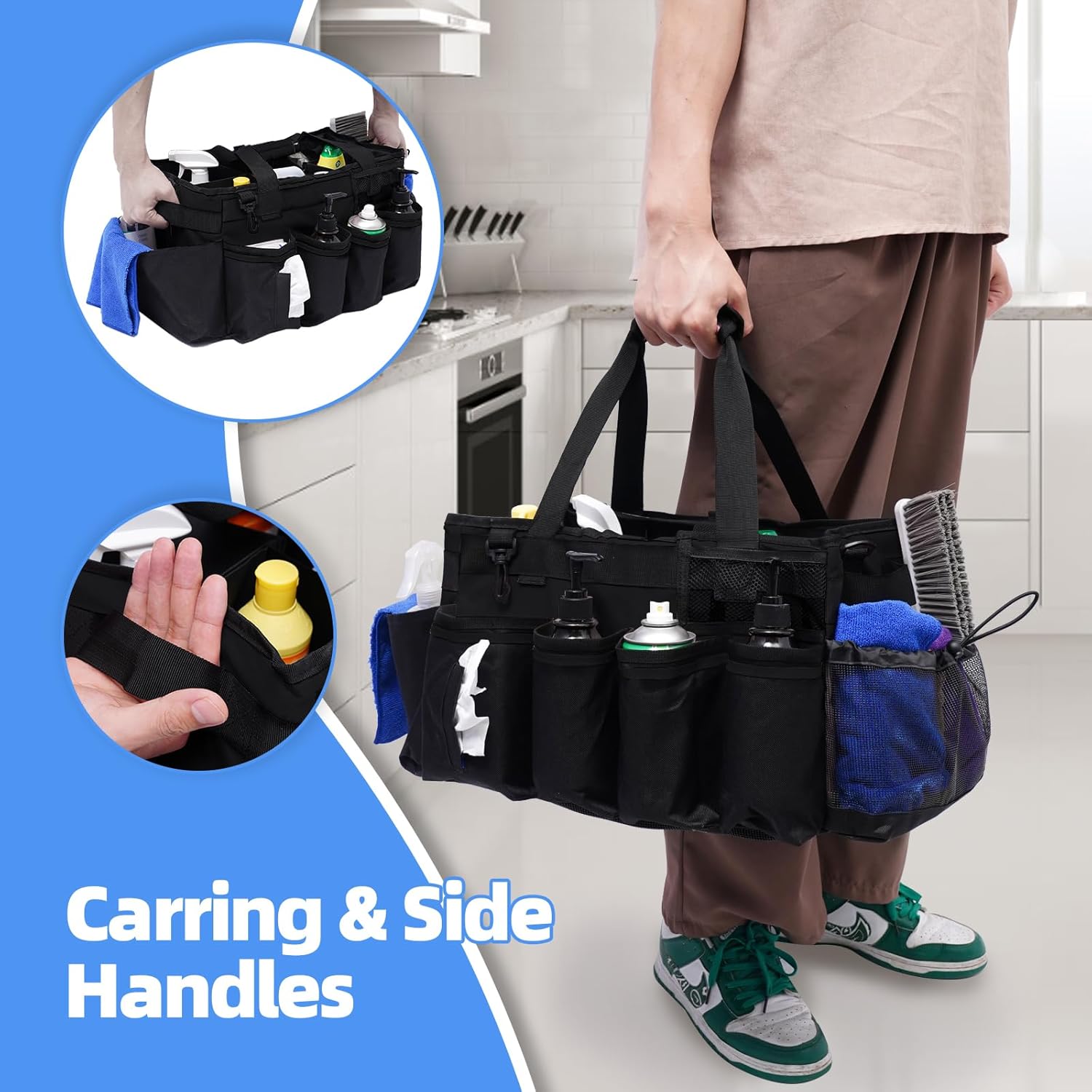 Large Cleaning Supplies Bags for Housekeepers, Professional Wearable Cleaning Supply Caddy for