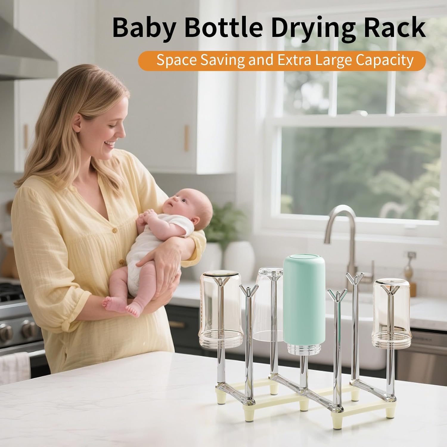 Marbrasse Retractable Cup Drying Rack, Drinking Glass and Sports Bottle Drainer Stand, Plastic Bag