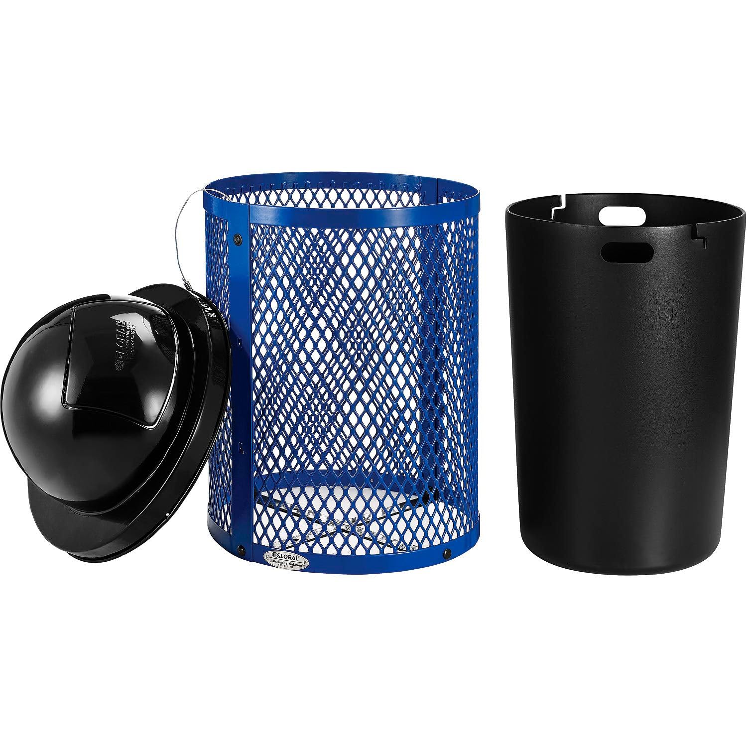 Global Industrial 36 Gallon Outdoor Steel Trash Can with Dome Lid, Plastic Liner and Anchor Kit