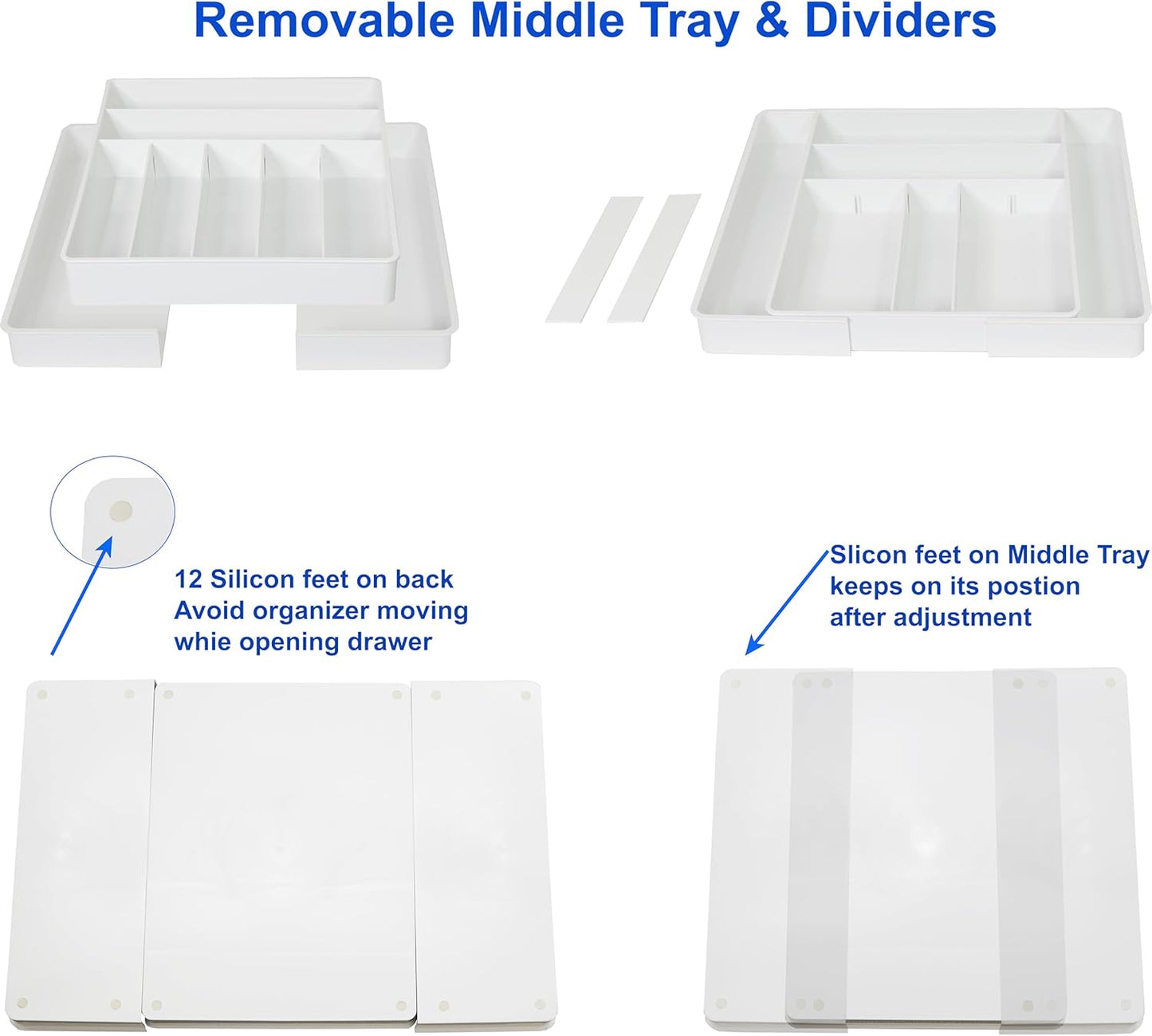 Simple Houseware Expandable & Adjustable Cutlery Drawer Organizer - Large Utensil and Flatware Tray