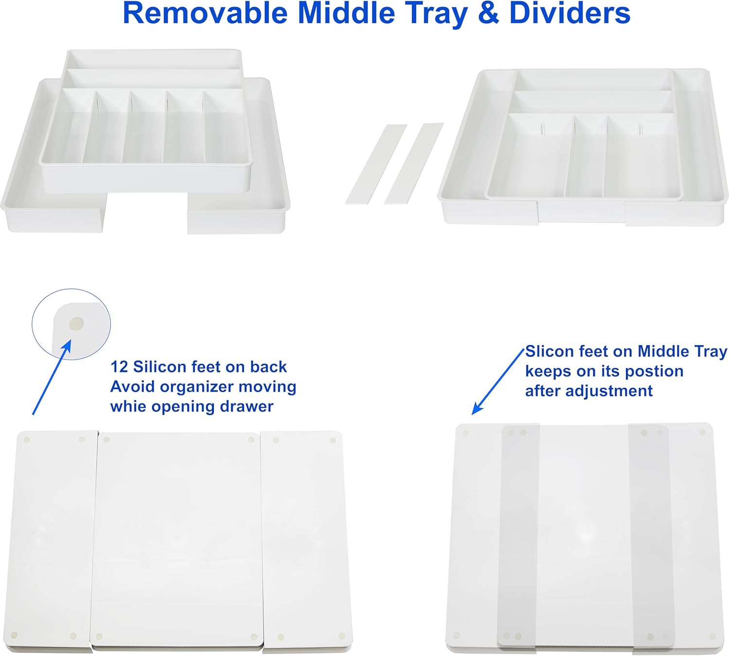 Simple Houseware Expandable & Adjustable Cutlery Drawer Organizer - Large Utensil and Flatware Tray