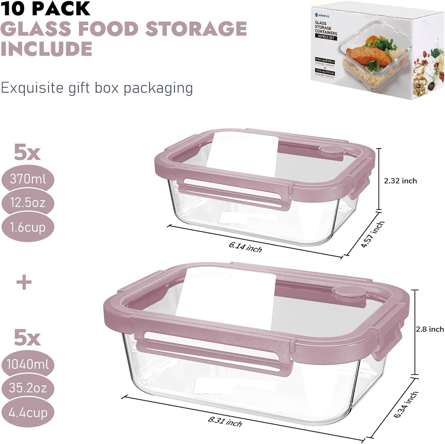 10-Pack Glass Food Storage Containers with Tempered Lids – Borosilicate, Airtight, Oven-Safe