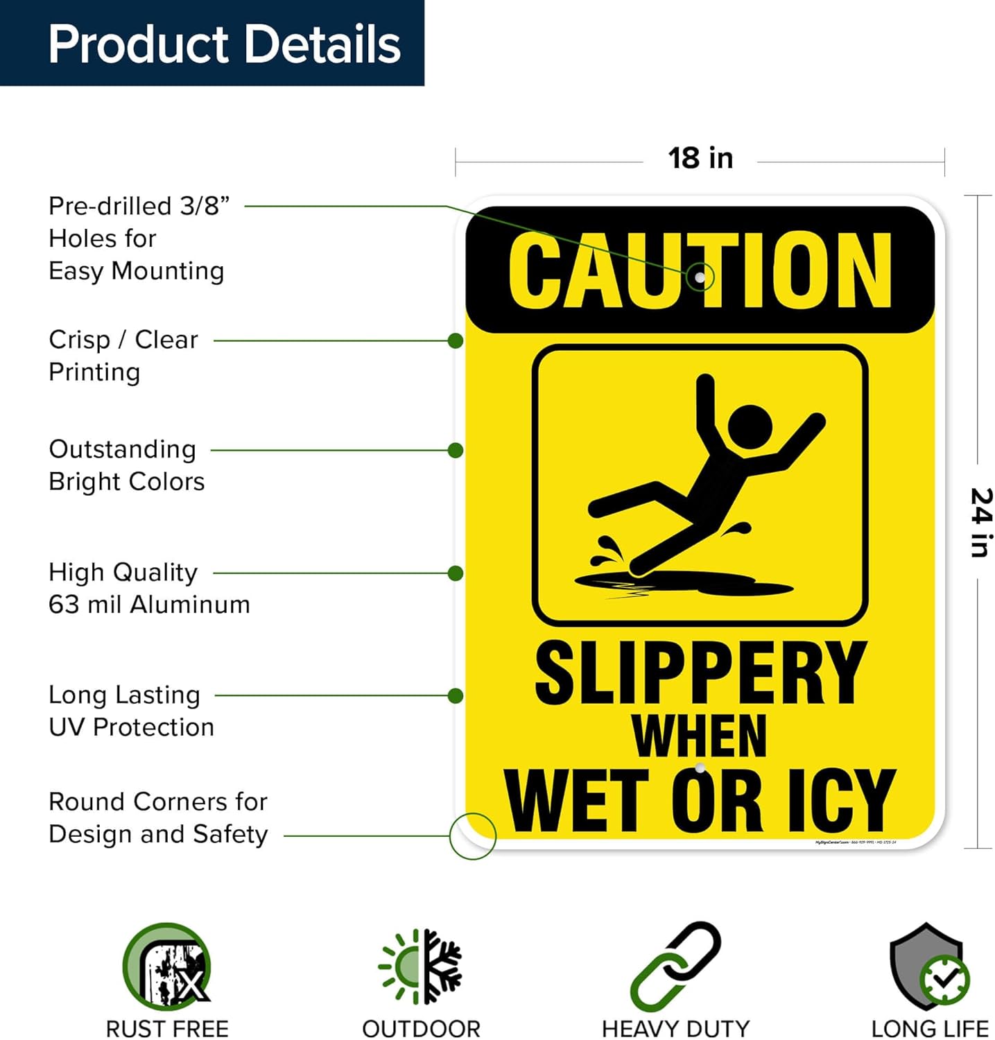 Caution Slippery When Wet Sign or ICY Sign, 18"x24" .063 Aluminum, Indoor/Outdoor Use, USA MADE By
