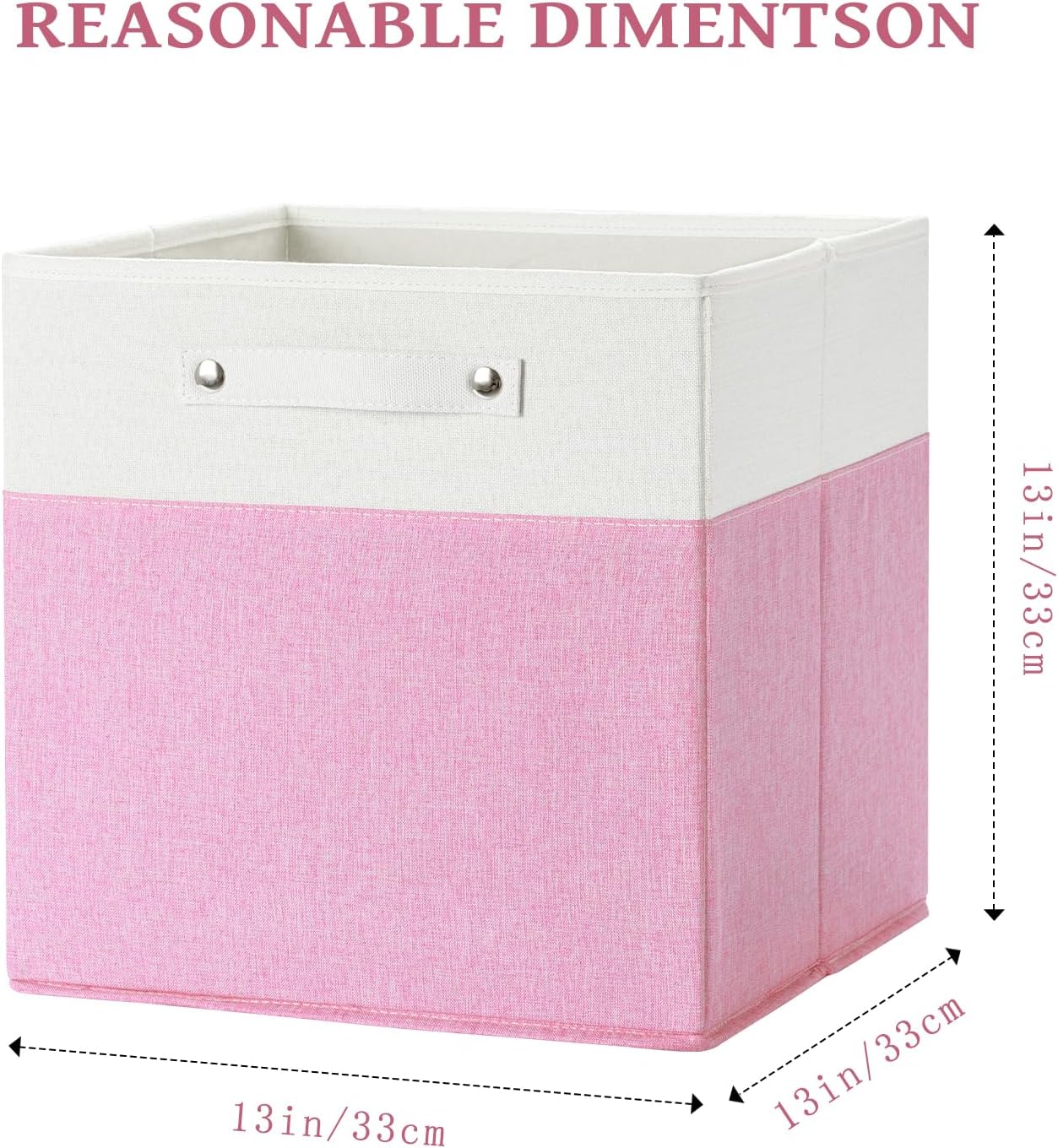 13 x 13 Inch Fine Linen Storage Bins with Handles，Fabric Cube Boxs，Collapsible Basket Organizers