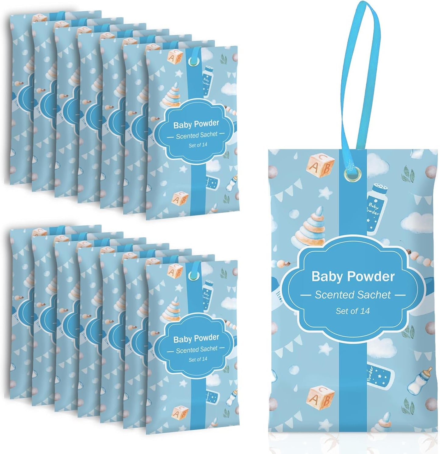 SCENTORINI Scented Sachets for Drawers and Closets, Baby Powder Scent 14 Pack, Long-Lasting Sachets