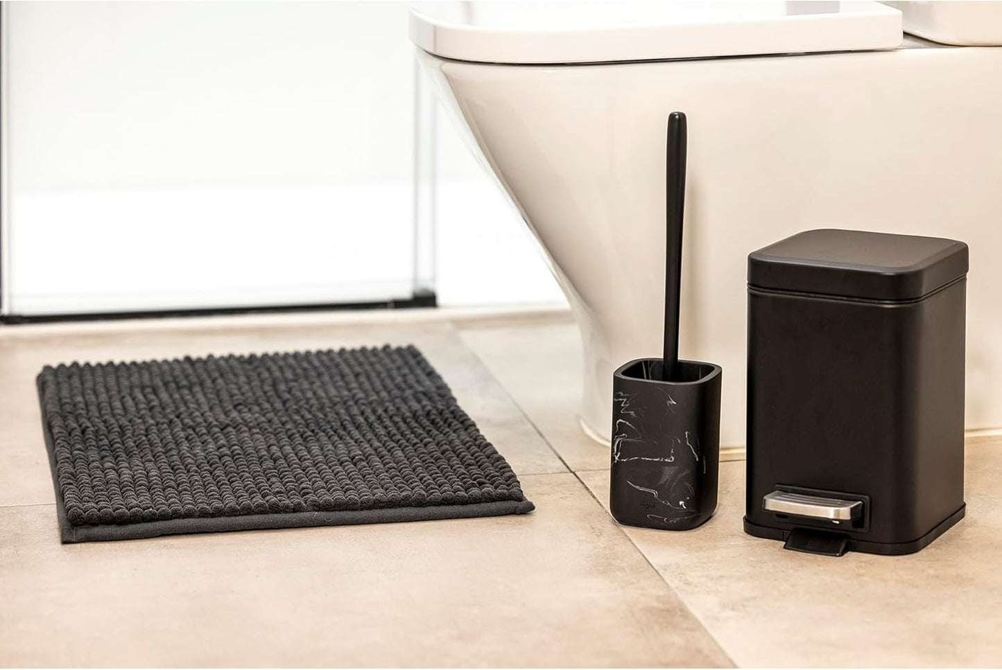 Vigar Zense Toilet Brush and Holder Set, Toilet Bowl Brush with Polyresin Stone Holder, Bathroom
