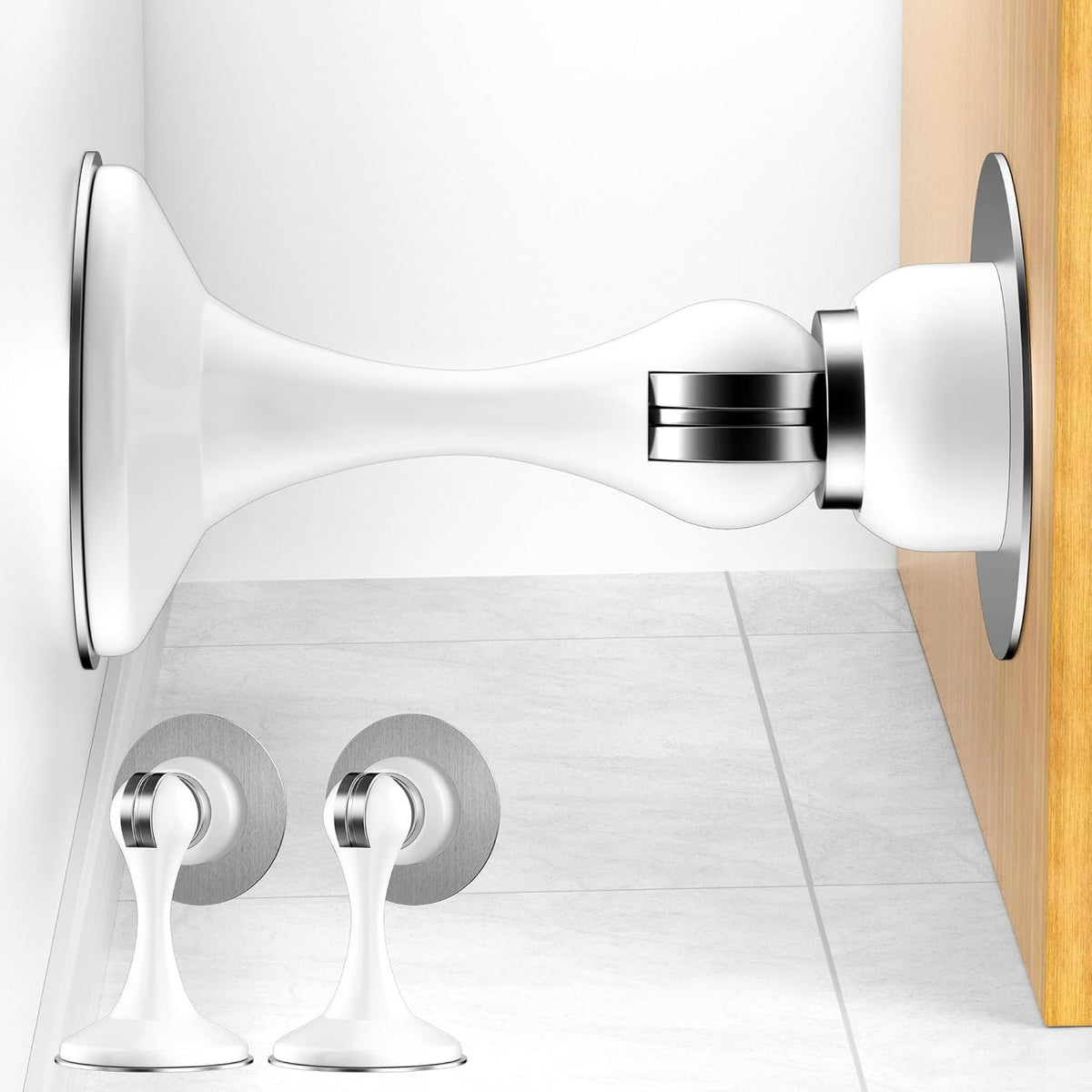 Crosize Magnetic Door Stoppers 2 Pack, Stainless Steel Door Catch for Wall and Floor Mounting, Door