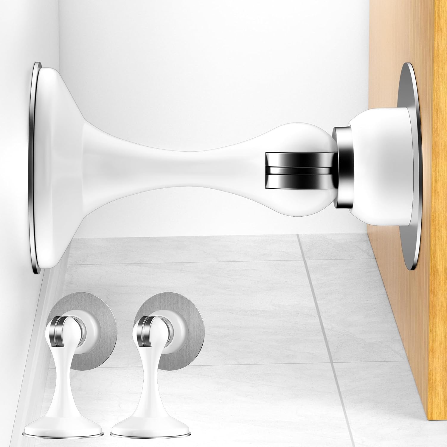 Crosize Magnetic Door Stoppers 2 Pack, Stainless Steel Door Catch for Wall and Floor Mounting, Door